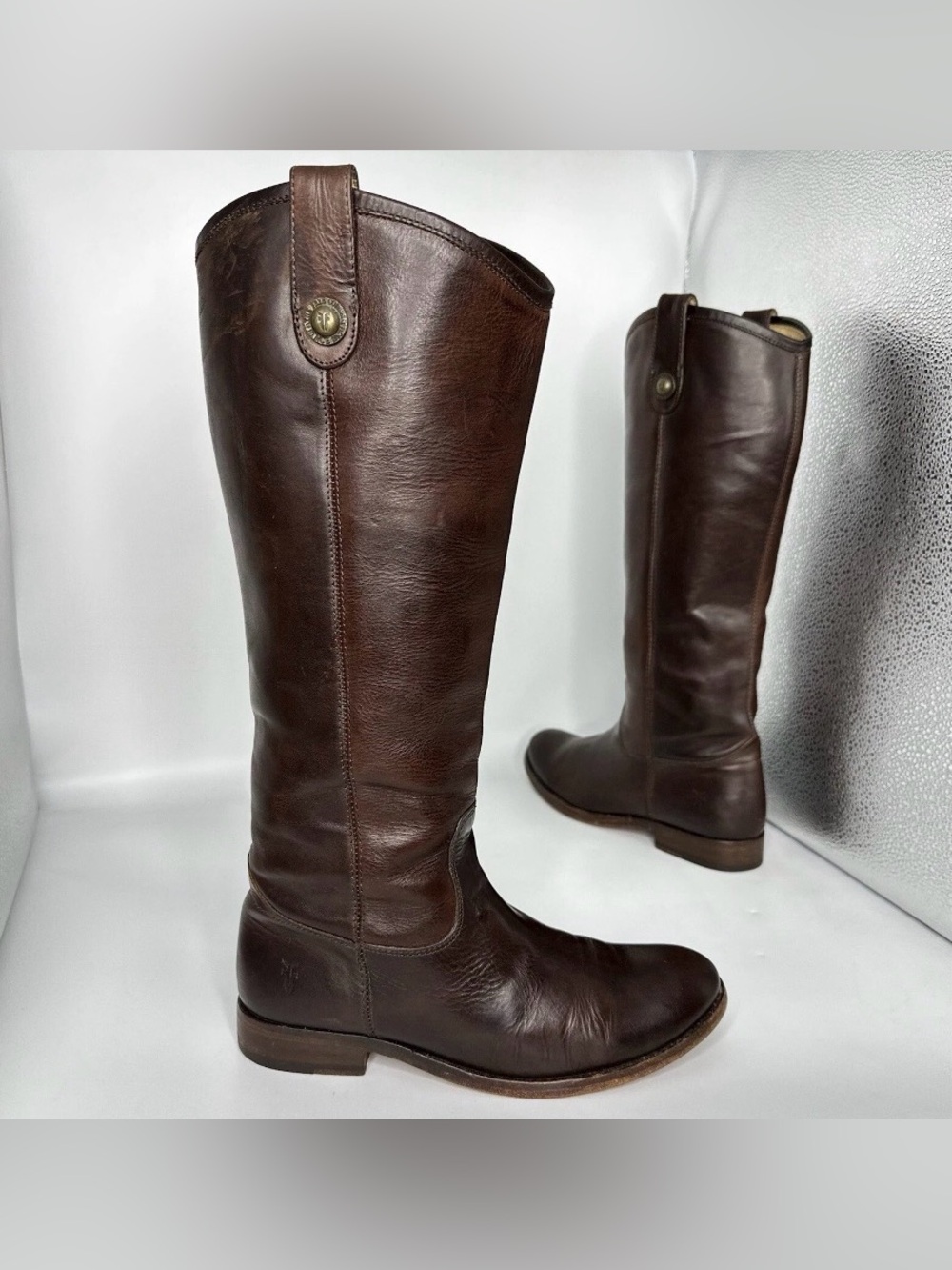 Frye Melissa Button Tall Leather Boot Pull On Women 6.5 B 77167 Brown